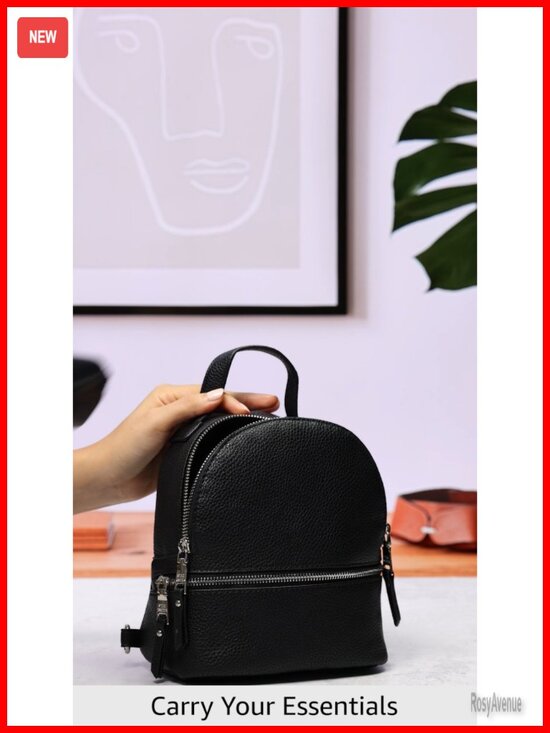 Faux Leather Backpack with Adjustable Shoulder Strap, 2 Pockets, Water